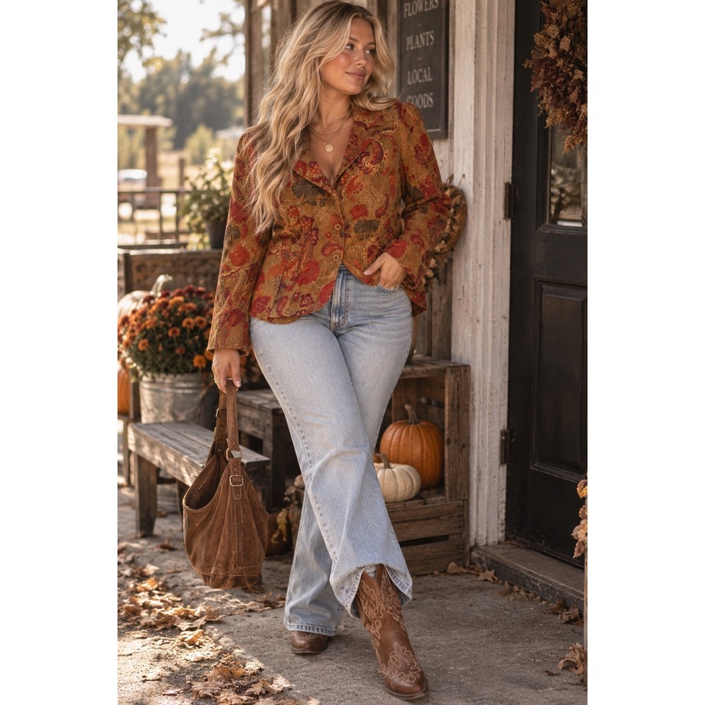 Vintage Requirements Woman Paisley Blazer Jacket Earthy Autumn Boho Plus 20W
